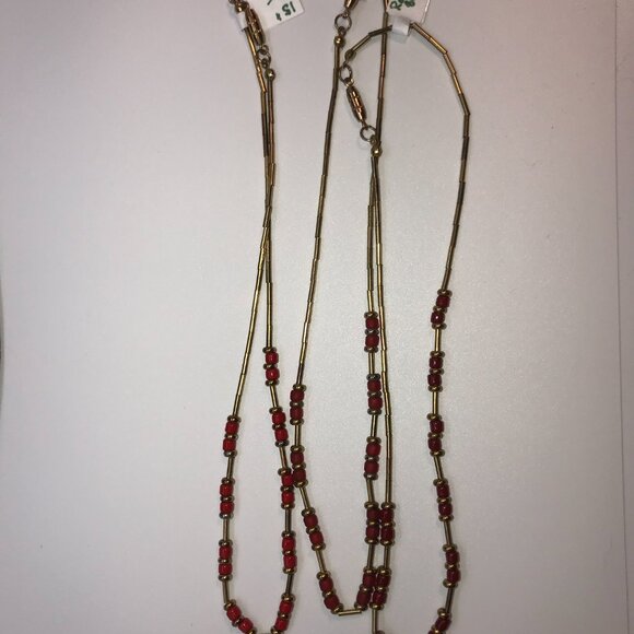 15" Matte Orange Red and Gold Beaded Necklace - Picture 12 of 13